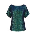 thumbnail image 5 of PrettyGuide Women's Sparkly Sequin Tops Short Sleeve Glitter Loose Party Shirt Blouse Boat Neck Dressy Top, 5 of 6