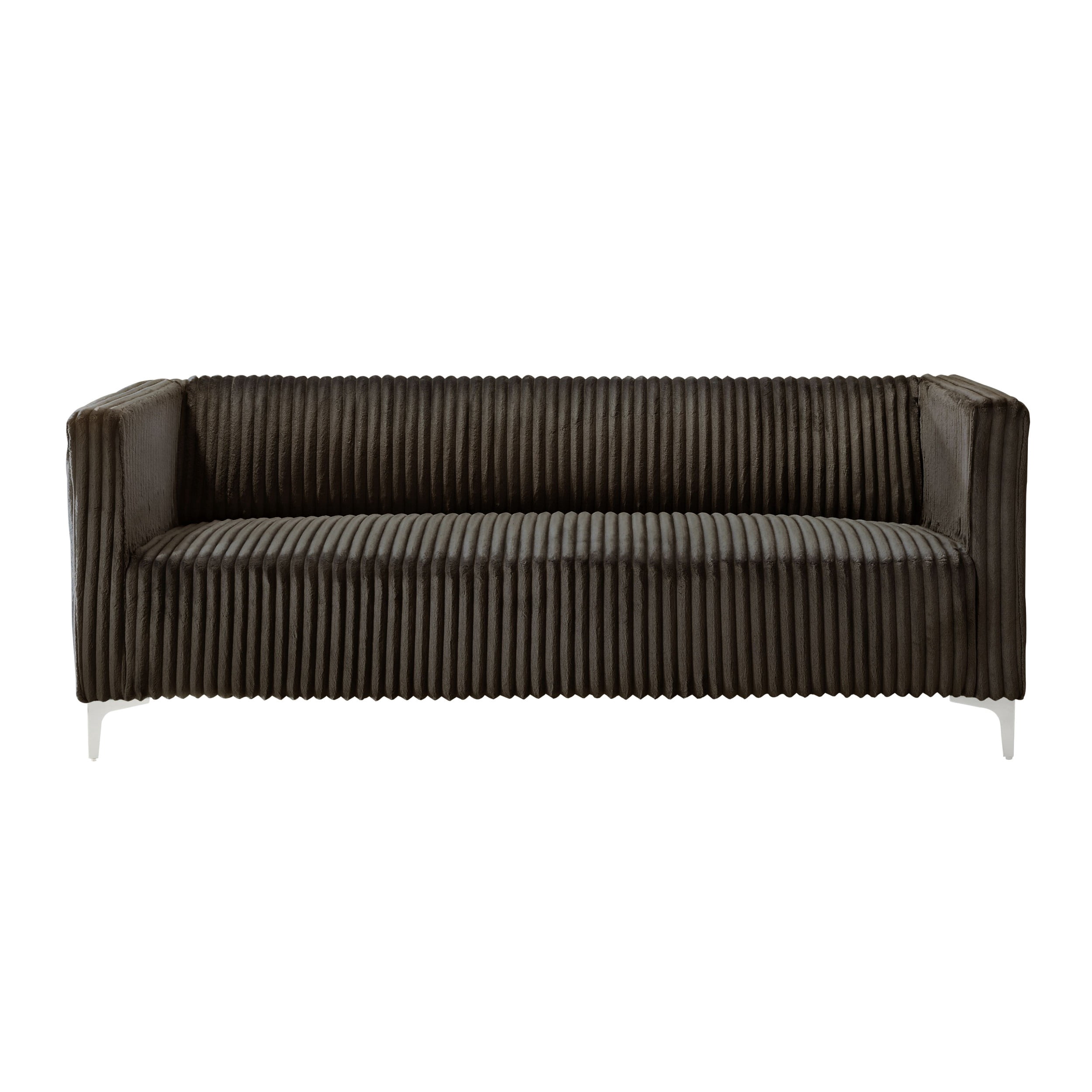 Home Design Gavin 2-Piece Velvet Living Room Set with Loveseat and Sofa, Square Arm Design, Channel Tufted Upholstery, Brown