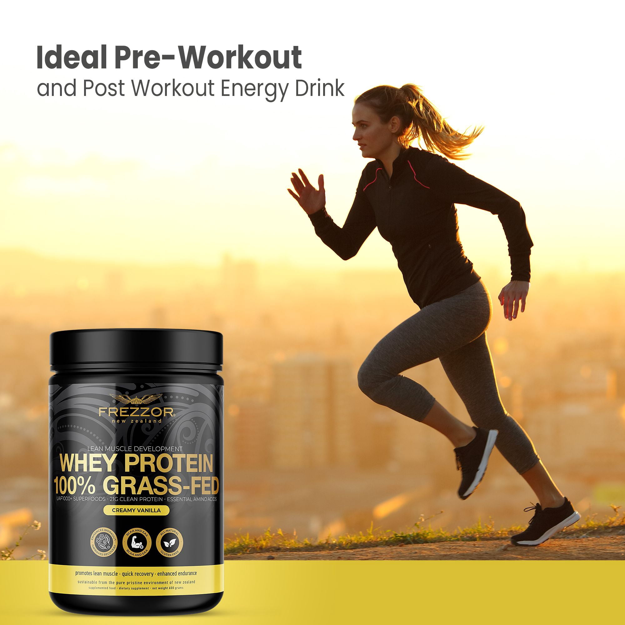 FREZZOR New Zealand 100% Grass-Fed Whey Protein Powder, Vanilla, Keto Friendly, No Added Sugar, No Preservatives