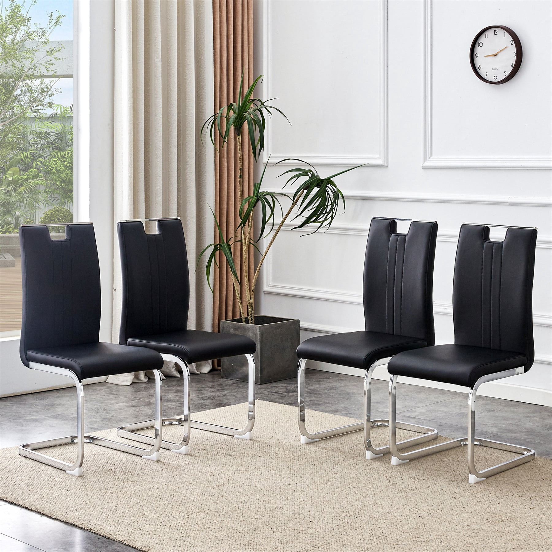 Alvantor Dining Chairs Set of 4, Simple Bow-Shaped Chairs, Accent Chairs for Dining Room & Kitchen Black