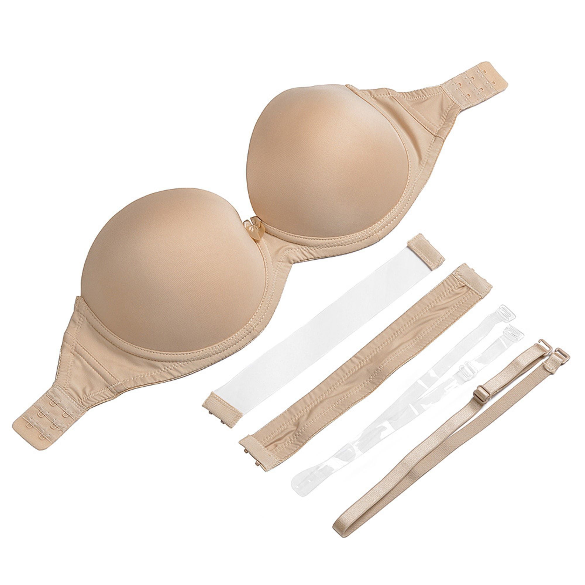 YANDW Strapless Bra for Women Clear Back Convertible Padded Multiway Bras with Underwire, Beige 40A