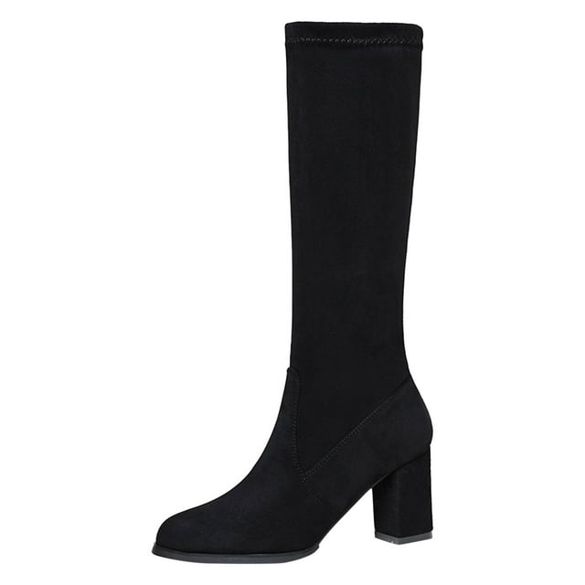 B91xZ Bottes d'Hiver pour Femmes Talons Hauts Mi-Mollet, Noir 7