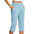 thumbnail image 2 of TQWQT Womens Plus Size Light Blue Capris High Waist Exercise Capri Yoga Pants with Pockets Tummy Control Light Blue Leggings Straight Leg Athletic Workout Capris M, 2 of 9