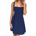thumbnail image 2 of Womens 2025 Mini Sleeveless Dress Backless Tie Square Neck Short Party Dress Navy Blue S, 2 of 9