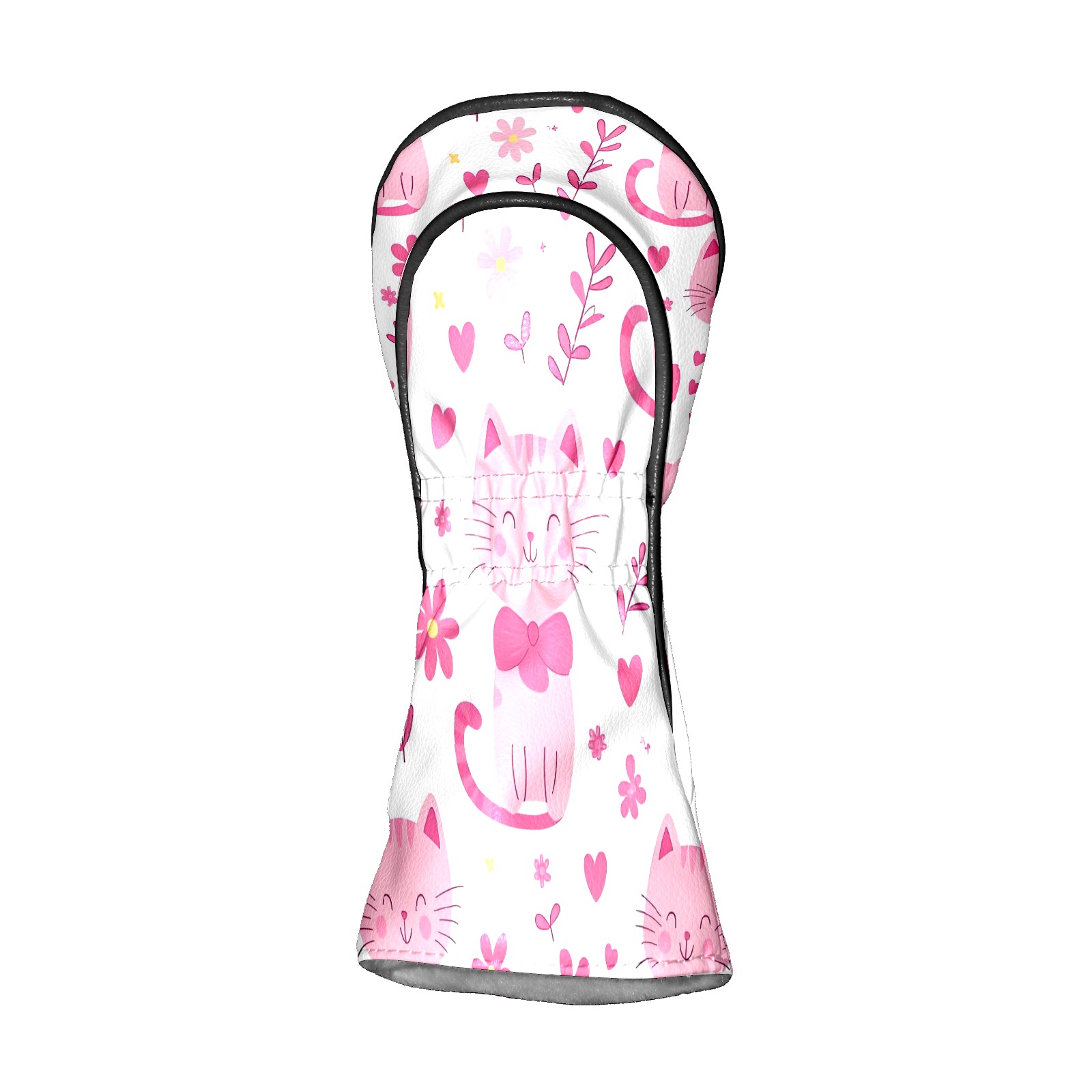 Golf Club Covers, Pink CatFlower Premium PU Leather Driver Hybrid Putter Head Covers with Velvet Lining, Waterproof Golf Gifts for Men Women