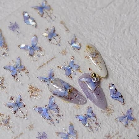 Butterfly Nail Art Stickers Decals 5D Butterfly Nail Stickers Blue Seashell Shinny Butterfly Nails Design 5D Embossed Nail Decals Butterfly Stickers for Women Girl DIY Manicure Nail Art Decorations