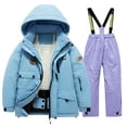 thumbnail image 2 of Coerni Childs Thick Fleece Snowsuit Sets Long Sleeve Windproof Warm Hooded Outerwear with Ski Bib Pants 2Pcs Outfits, 2 of 7