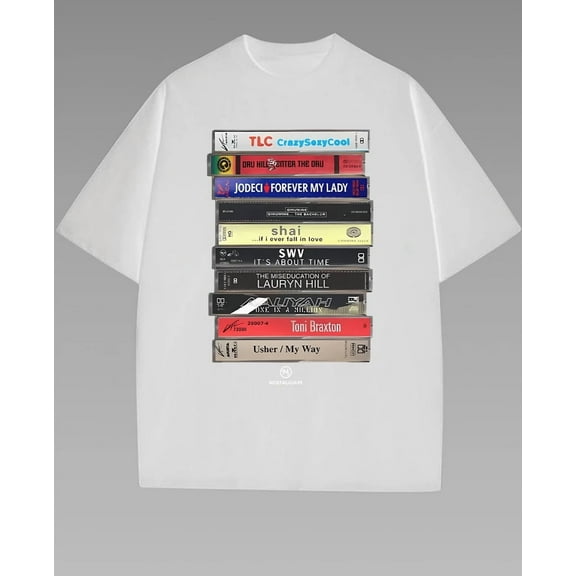 90s Tape Print Casual Women's Classic T-Shirt 1 Pcs 220g Heavy Cotton T Shirt