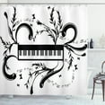 thumbnail image 1 of Music Note Shower Curtain, Electronic Musical Burst Effect with Butterflies Swirls and Branches, Fabric Bathroom Set with Hooks, 69W X 75L Inches Long, Charcoal Grey White, by Ambesonne, 1 of 2