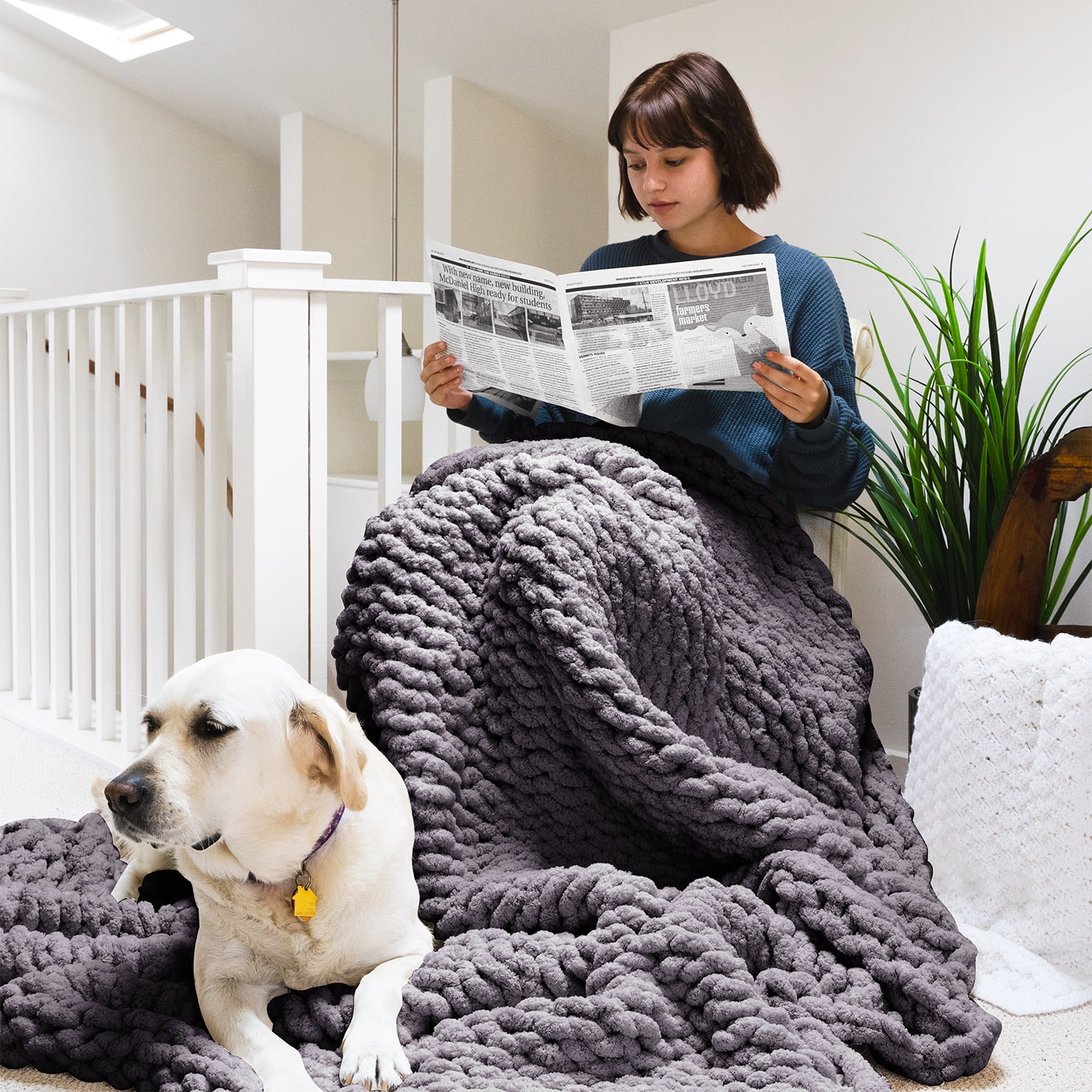Dark Gray Chunky Knit Chenille Blanket 40x60 Kuwait Ubuy