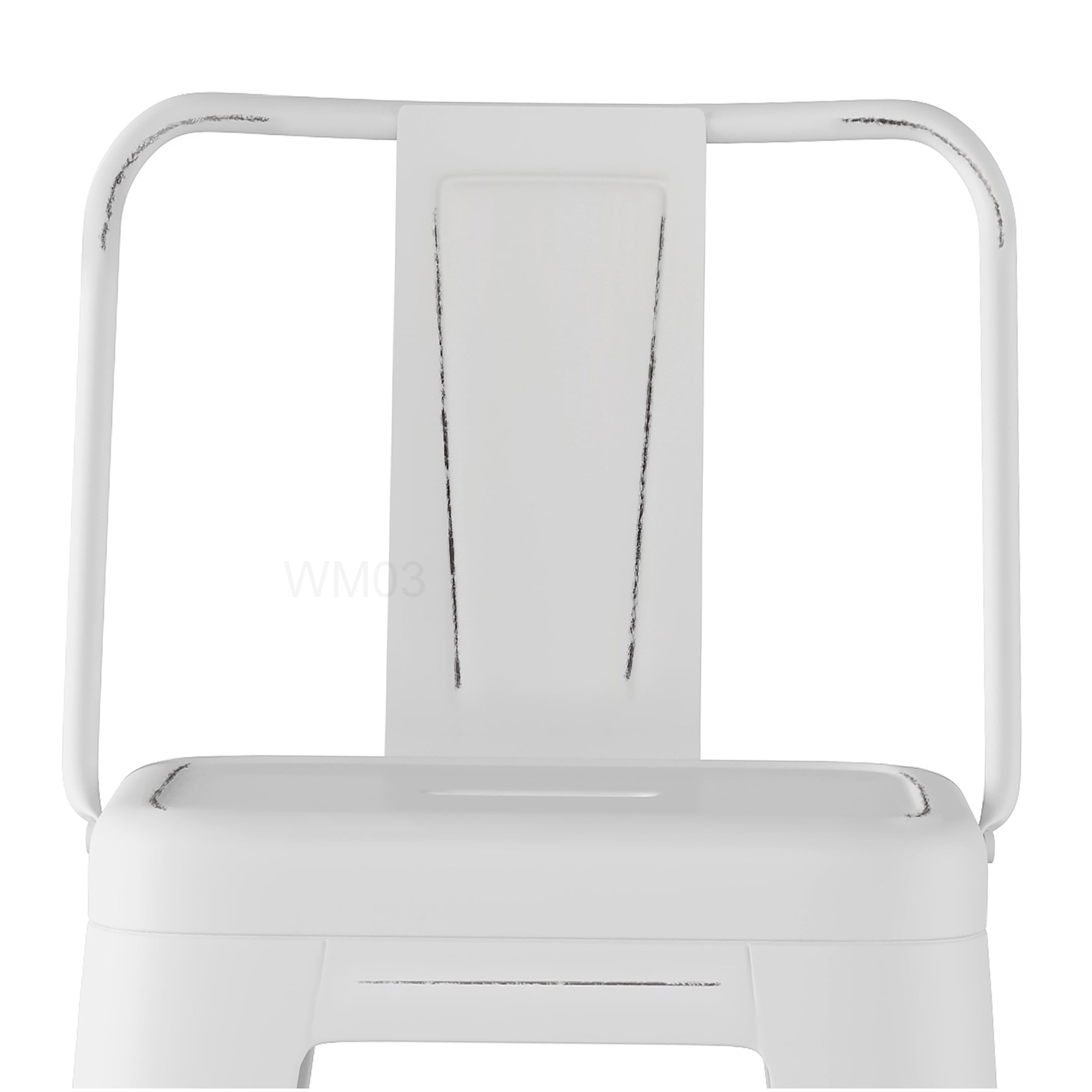 Set of 2 White Metal Kitchen Bar Stools with Backrest, Industrial Counter Height Stools