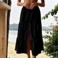 thumbnail image 7 of Womens Elastic High Waist Tiered Ruffle Midi Skirt Front Split Button Down Solid Boho Long Skirt for Summer Casual Wear Black M(M), 7 of 7