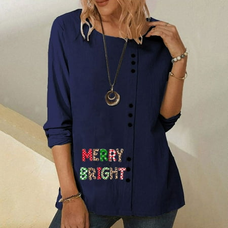 

Zedker Womens Long Sleeve Tops Dressy Casual Fall Womens Blouses and Tops Dressy Long Sleeve Women Fashion Round Neck Loose Christmas Print T-Shirt Tops Blouse Pullover