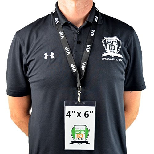 10 Pack - Premium 4X6 Badge Holder with Lanyard - Heavy Duty Extra Large Badge & Credential Holders with VIP Lanyards - for Special Events and 4 x 6 Tickets by Specialist ID (Black VIP)
