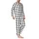 thumbnail image 2 of Balery Gray Checkboard Pijama para Hombre de Dos Piezas con Manga Larga, Conjunto de Dormir y Descanso Suave con Bolsillos-Small, 2 of 7