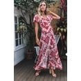 thumbnail image 1 of Qmyliery Women's Floral Boho Maxi Dress Split Tie-Waist Vintage Print Long Dress Short Sleeve Dress, 1 of 1