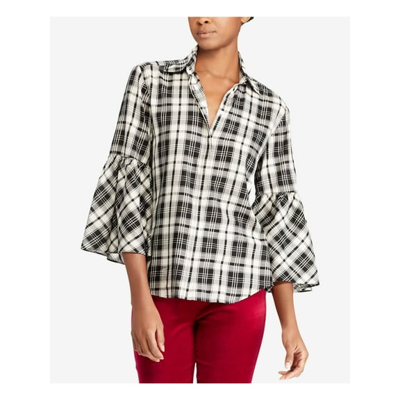 RALPH LAUREN $90 Womens New 1261 Black Plaid Collared Button Up Top XS B B