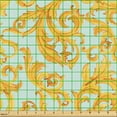 thumbnail image 2 of Ambesonne Royal Fabric by the Yard Upholstery, Vintage Floral Damask Design, 2 Yards, Marigold Pale Seafoam, 2 of 5