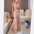 thumbnail image 6 of Blue Leaf Print Strapless Twist Front Cutout Smocked Maxi Dress, 6 of 10