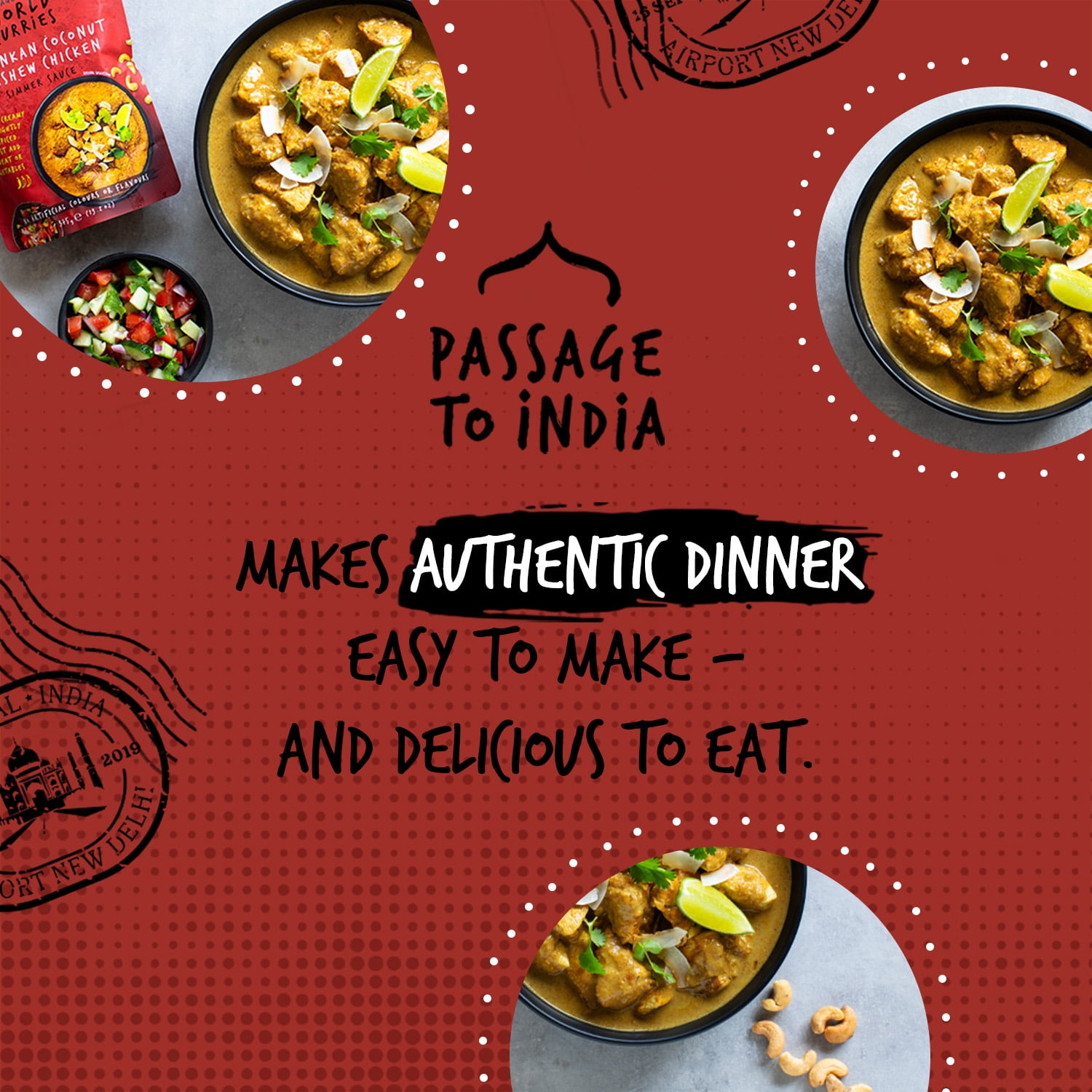 (6 pack) Passage to India Sri Lankan Coconut & Cashew Chicken Simmer Sauce, Mild Coconut Curry Sauce, Gluten-Free, Serves 4, 13.2 oz