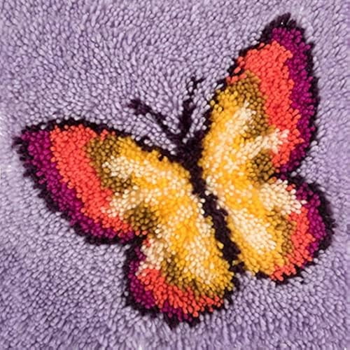 Latch Hook Rug Kits Butterfly for Adults and Kids Beginner Handmade Needle Crochet Yarn Kits Embroidery Carpet Hook and Latch Kit Cushion Christmas Home Decoration 30x30cm