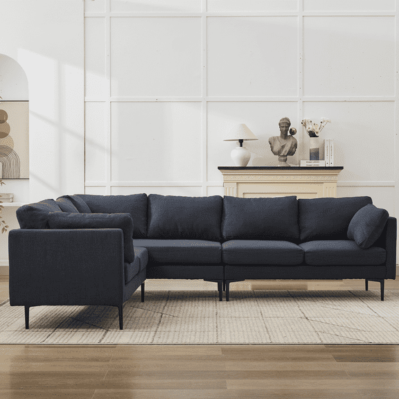 LEHZROAJ 106"6-Seat L Shaped Gray Sofa,Oversized Couch Set Linen 2 Pillows Metal Legs for Living Room