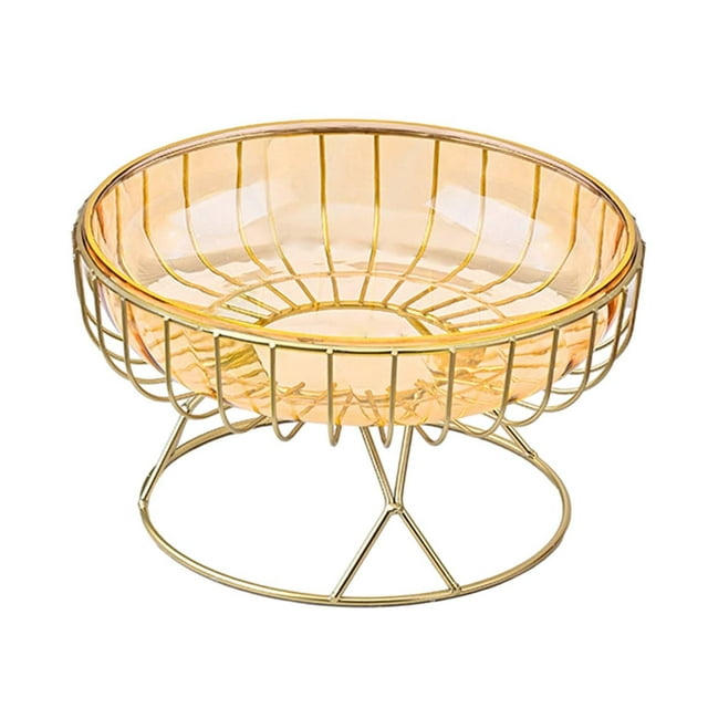 Cesta de alambre de metal para frutas, frutero de gran capacidad, recipiente para servir aperitivos y verduras. Amarillo L