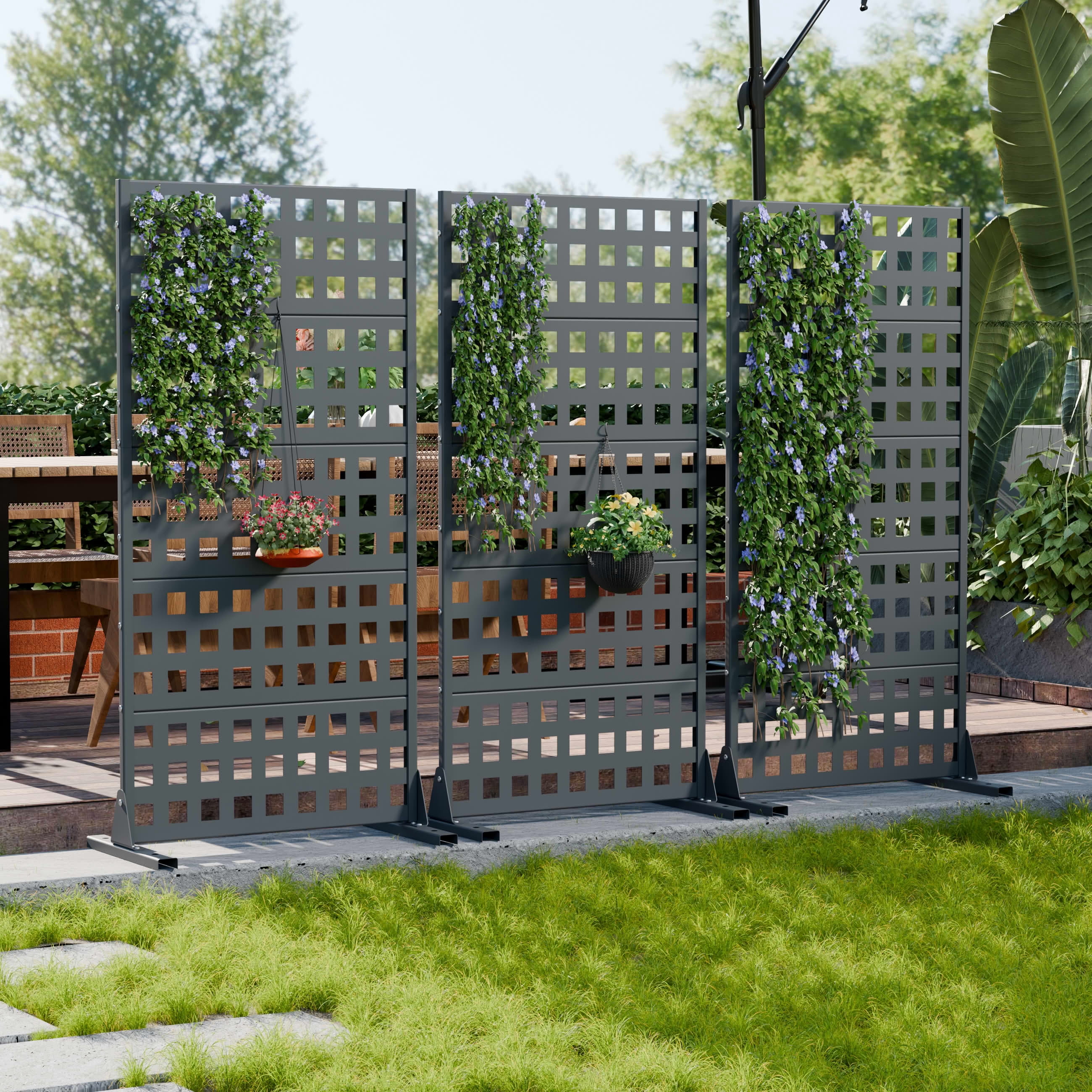 MAYEERTY Outdoor Metal Privacy Screen 5ft Cambrian Rock Gray, 5-Panel Lattice Pattern, Rust-Resistant for Garden