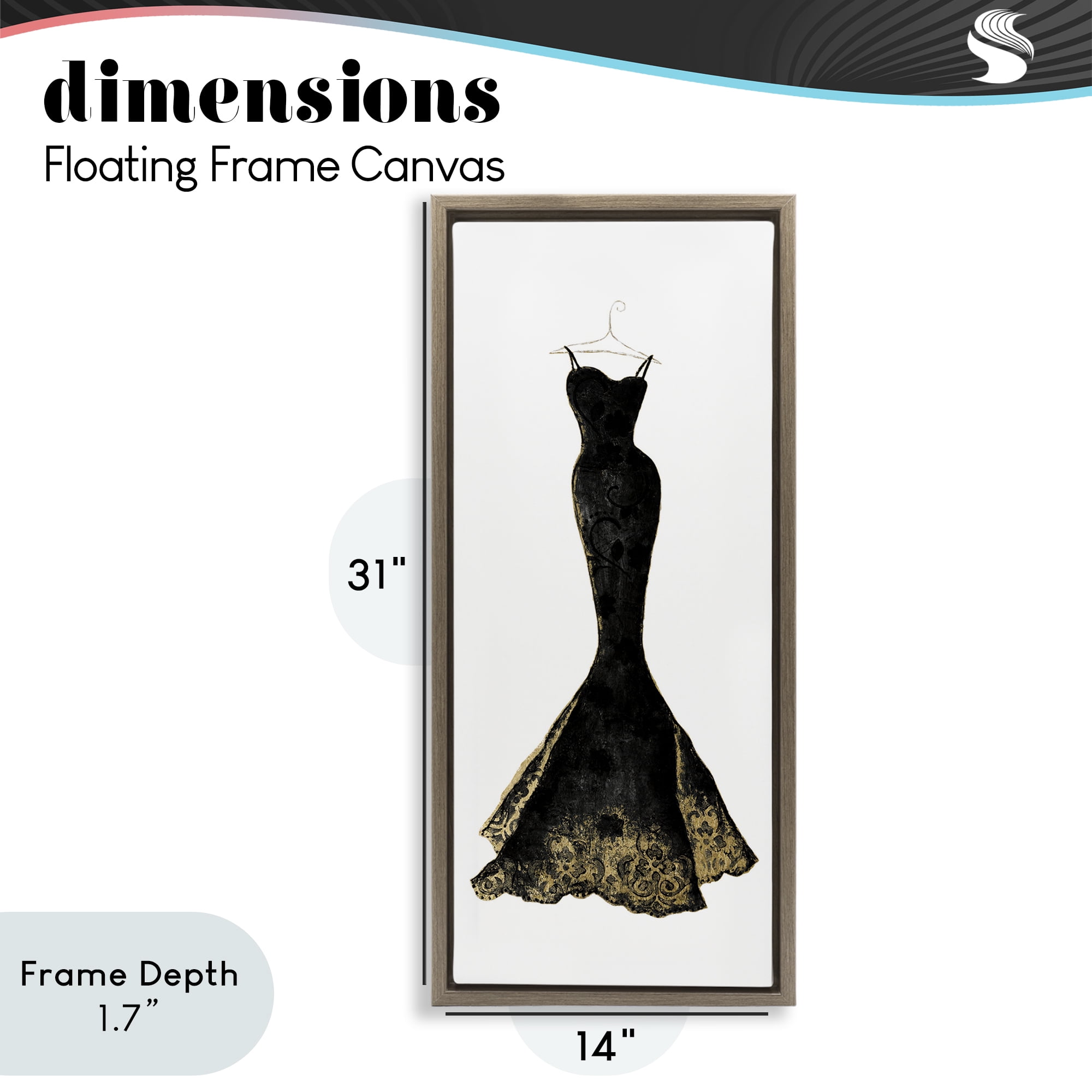 Stupell Industries Gilded Black Evening Gown Brown Framed Floater Canvas Wall Art, design by Janet Tava