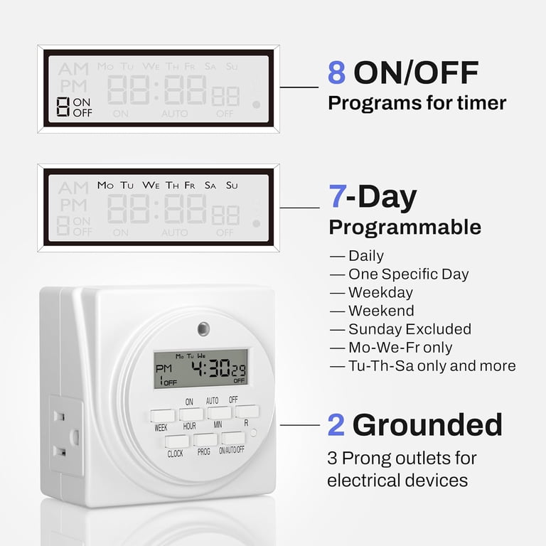 BN-LINK 7-Day Digital Programmable Timer, Dual Outlet photo 3