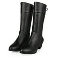 thumbnail image 3 of Xiaoxatg Women's Mid-Calf Boots Color Fashion Zipper Round Toe Heels for Stylish Women 8.5 Black, 3 of 7