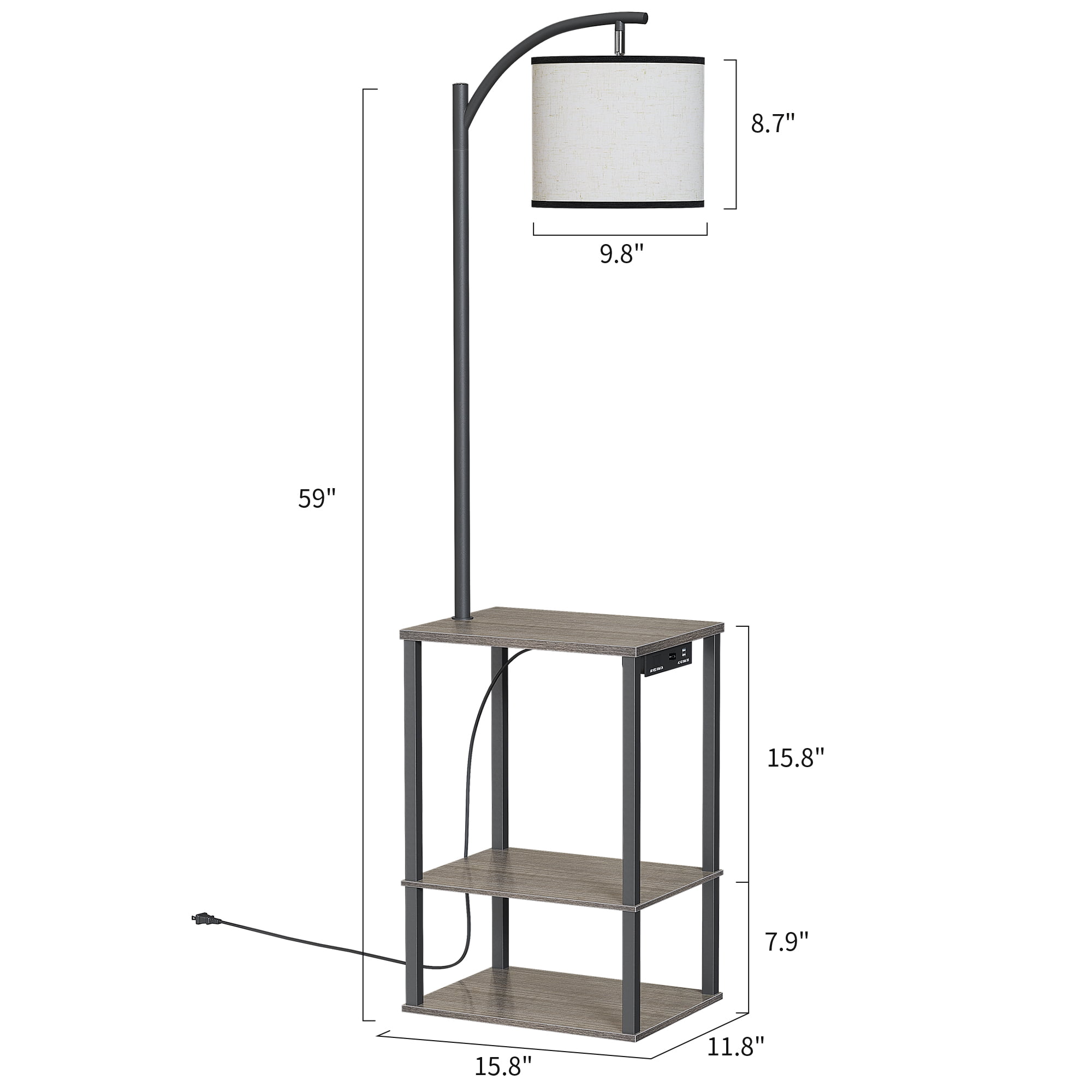 SUNMORY Floor Lamp with Table Lamps for Living Room with Charging Station(USB & AC Port) Rustic End Table Lamp with Shelves & 3-Color Temperature LED Bulb Lamp Table for Living