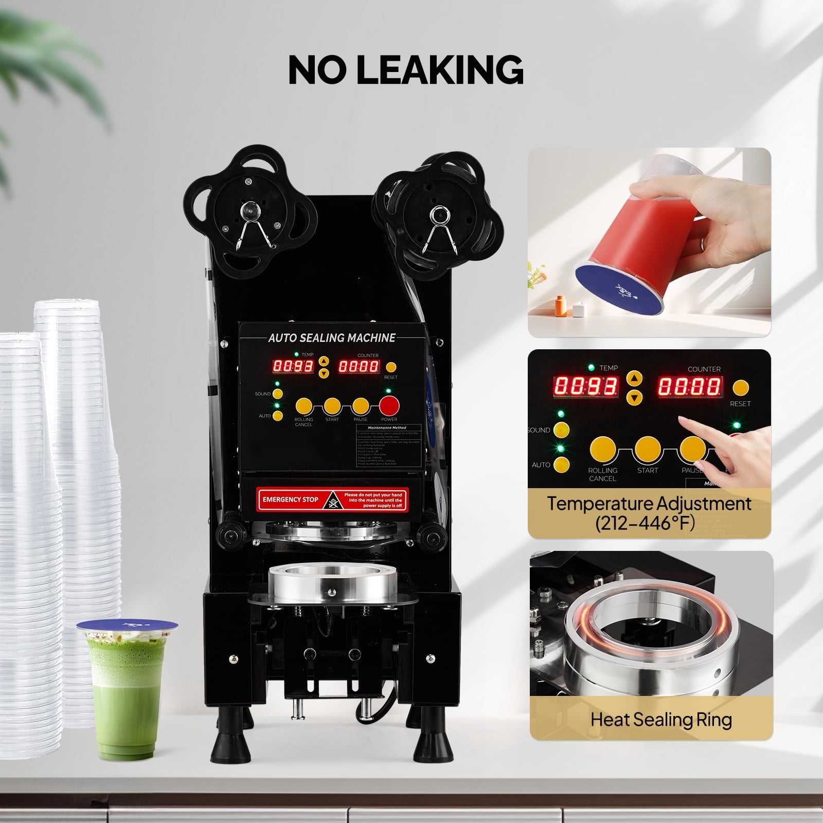 Cup Sealing Machine, Full Automatic Cup Sealer Machine 88/89/90/95mm, Electric Boba Cup Sealing Machine 500-600 Cups/H with LCD Control Panel for Bubble Milk Tea