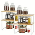 thumbnail image 2 of 4-Pack Bamboo Cabinet Storage Shelf Organizer, Stackable  Expandable Rack, Kitchen Counter  Cabinet Organizer White  Natura Perfect for Home Organization  Housewarming Gift, 2 of 8
