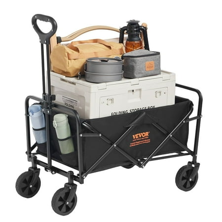 VEVOR Collapsible Folding Wagon, 2 cu.ft Beach Wagon Cart with All-Terrain 5in Wheels, Heavy Duty Folding Wagon Cart 220 lbs Weight Capacity with Drink Holders, Wagon for Camping, Shopping, Garden