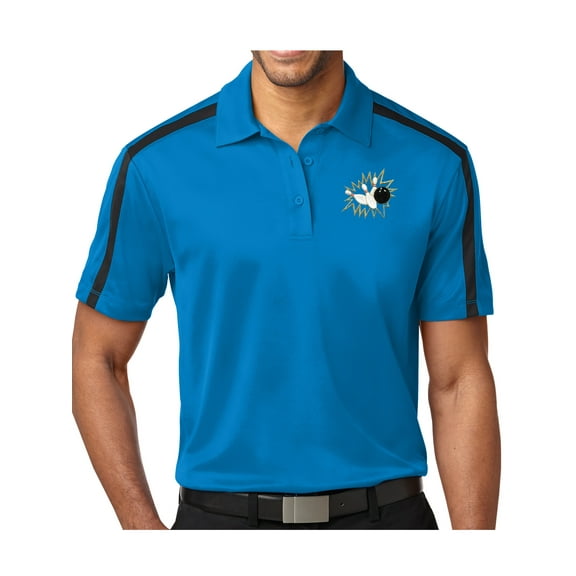 Mens Bowling Pins Crashing Premium Polo Shirt - Brilliant Blue/Black, 2XL