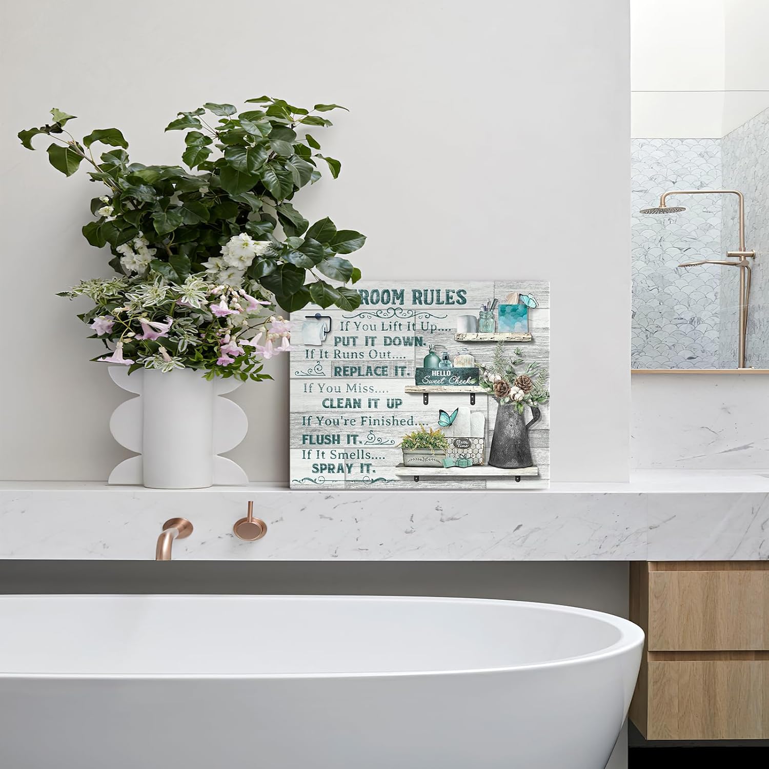 Rustic Farmhouse Bathroom Canvas Wall Art, 12" x 16" photo 6