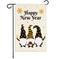 G128-12"x18" Double-sided New Year Garden Flag Three Celebrating Gnomes Burlap Fabric