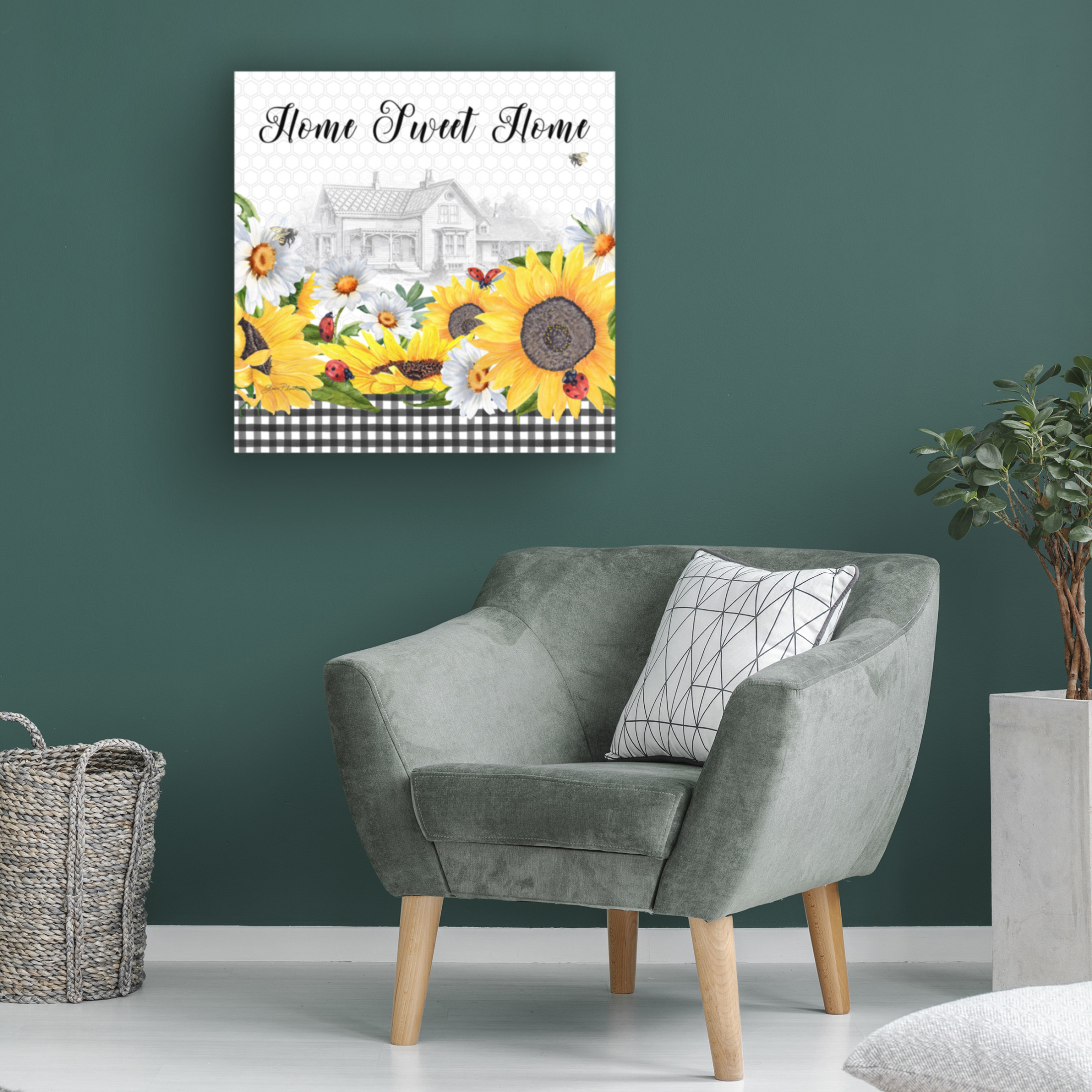 Canvas Wall Art - Jean Plout 'Sunflowers and Lady Bugs 2' Wall Art for Living Room, Bedroom, or Office Décor by Trademark Fine Art - 35 x 35 Inches
