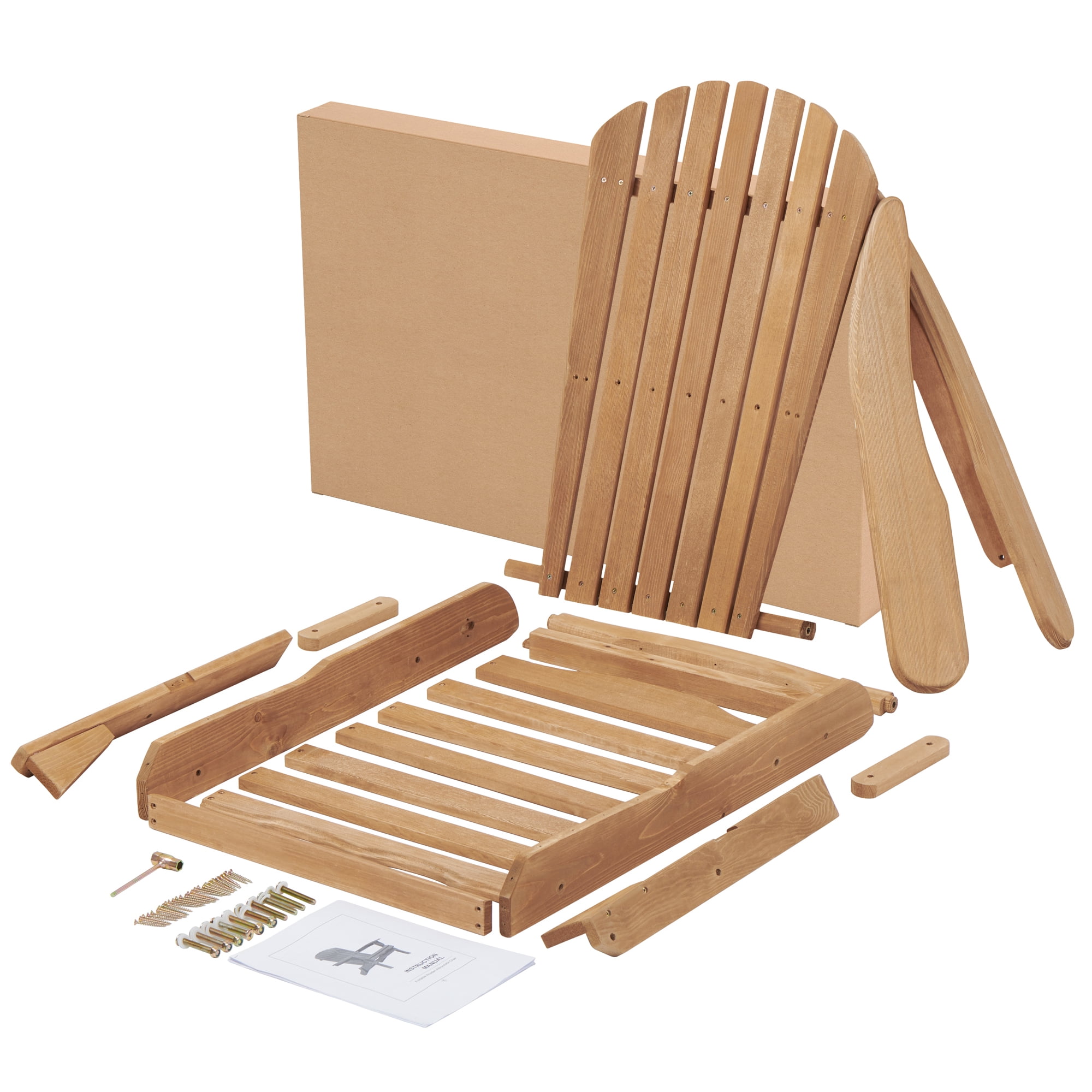 Gewnee Folding Wood Adirondack Chairs Set of 2, Outdoor Patio Chairs,Brown
