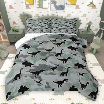 jejeloiu Wild Animal Dino Bedding Comforter Set,Rustic Camo Camouflage Twin Comforter Sets,Gray Black Green Bedding Set For Boys Teens,Microfiber Bedroom Decor Reversible,2pcs