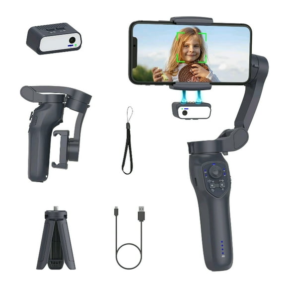 Tracking Phone Gimbal Stabilizer, 3-Axis Smartphone Foldable Gimbal for iPhone, Gimbal with Focus Wheel Vlog Stabilizer for iPhone 15 14 Pro Max&Android with LED