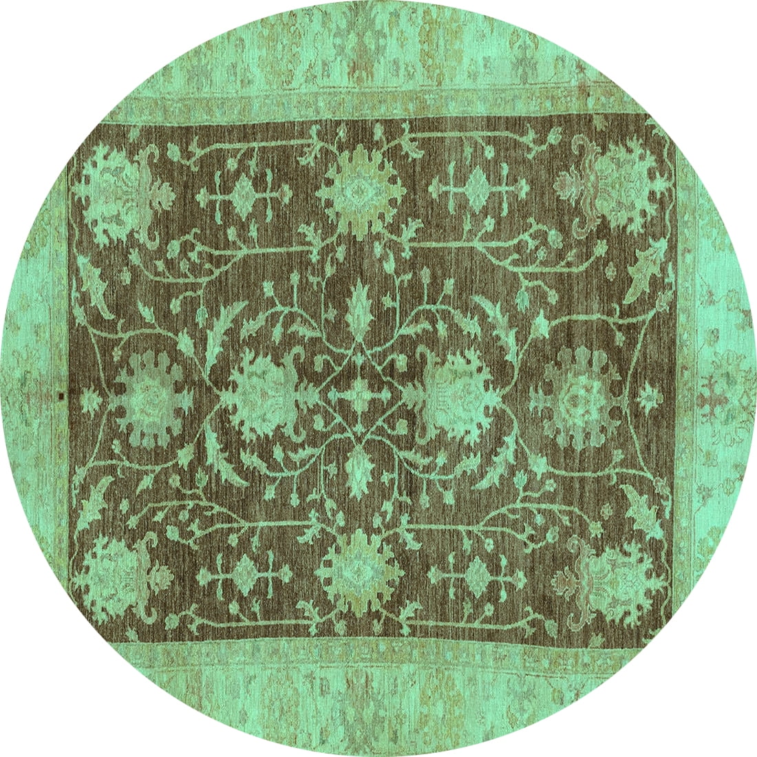 Ahgly Company Machine Washable Indoor Round Abstract Turquoise Blue ...