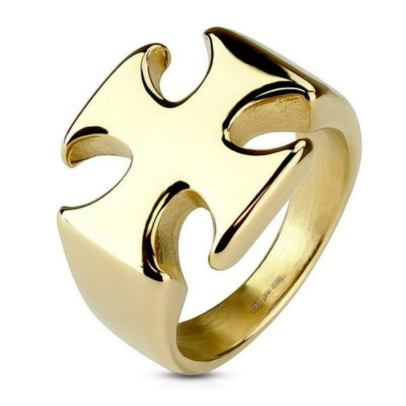 Knights Templar Ring Gold Stainless Steel Medieval Maltese Cross Band
