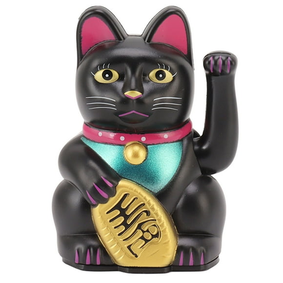 ZOUSSIQI 4 Inch Lucky Cat Decor Hand Waving Welcoming Cat for Home Desk Ornament Gift Giving Black JU316-13255