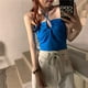 thumbnail image 1 of VISgogo Chaleco de color sólido a la moda para mujer Sexy Cross Hollow Exposed Navel Tie-up Halter Tops VISgogo moda, 1 of 3