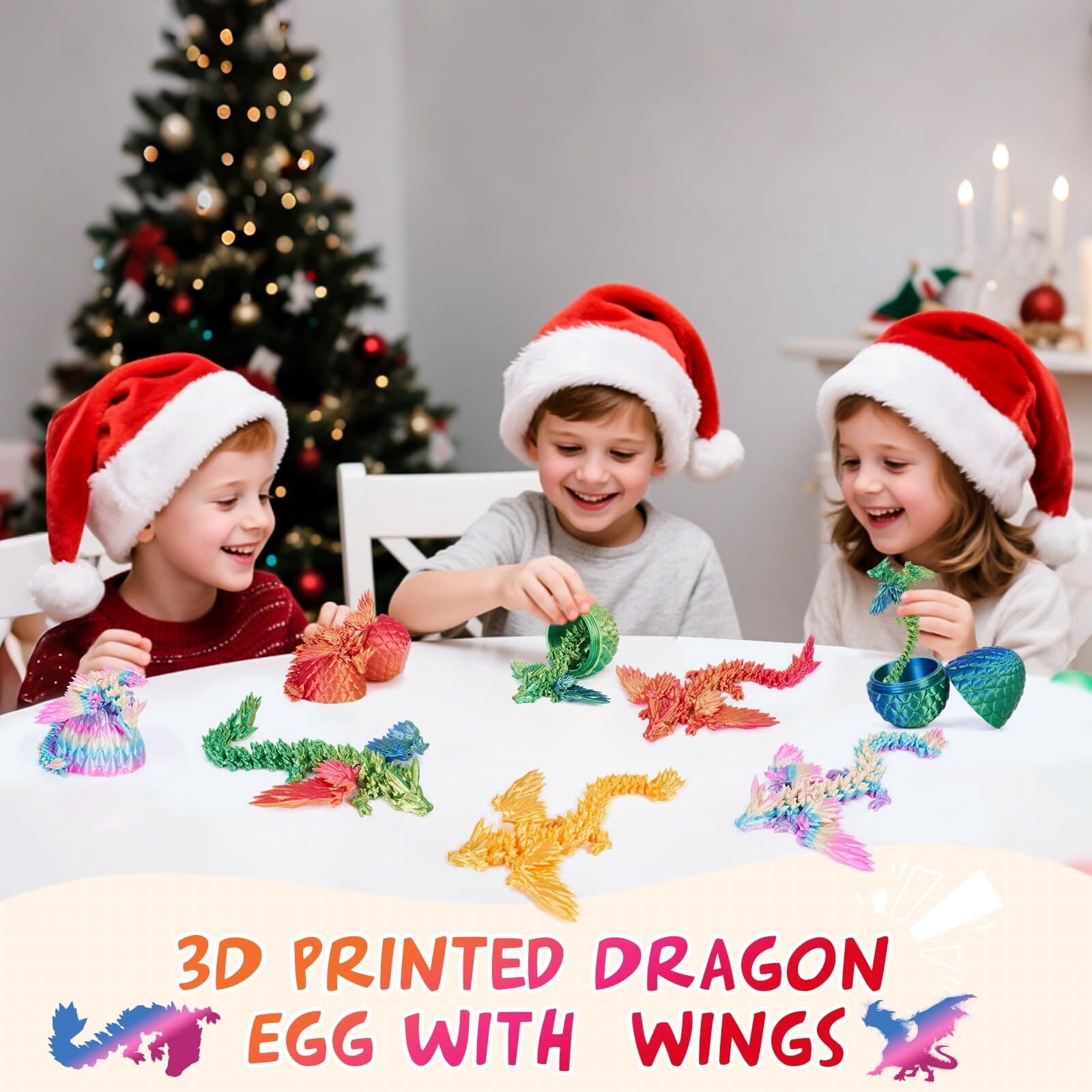3D Printed Dragon Eggs  4PCS Articulated Dragon , Mystery 3D Fidget Dinosaur Eggs Set for & Adults, Fantasy Desk Decor & Collectible Gifts