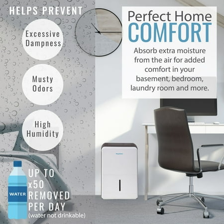 Keystone - 50 Pint Dehumidifier | LED Display | 24H Timer | Auto Shut-Off | Auto-Restart | For Rooms up to 4,500 Sq. Ft - White