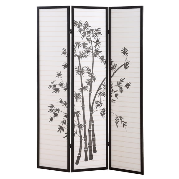 Roundhill Furniture Oriental Shoji 3 Panel Room Divider,Black