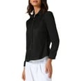 thumbnail image 4 of INSPIRE CHIC Women Work Shirt Striped Lace Lapel Collar Button Down Long Sleeve Office Blouse S Black, 4 of 6